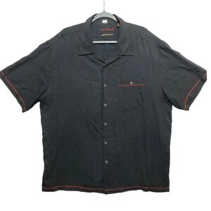 Tori Richard 2006 Christmas Silk Camp Shirt Mens 2XL Black Embroidered Palm Tree